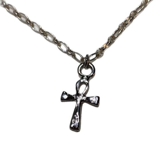 20” Silver Coated Cross Pendant Necklace Y2K - Picture 1 of 6